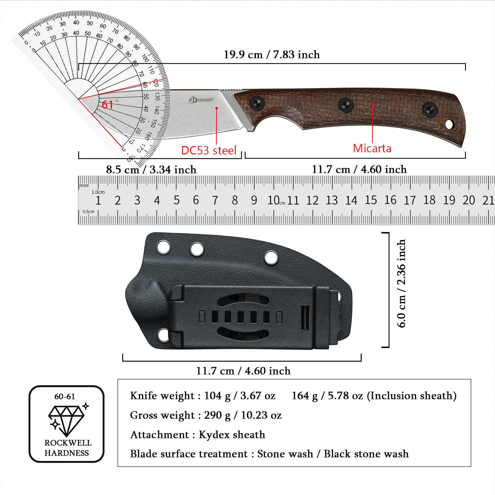 SDOKEDC DC53 Steel EDC Utility - Edc Carry Fixed Blade Knife reseña y precio