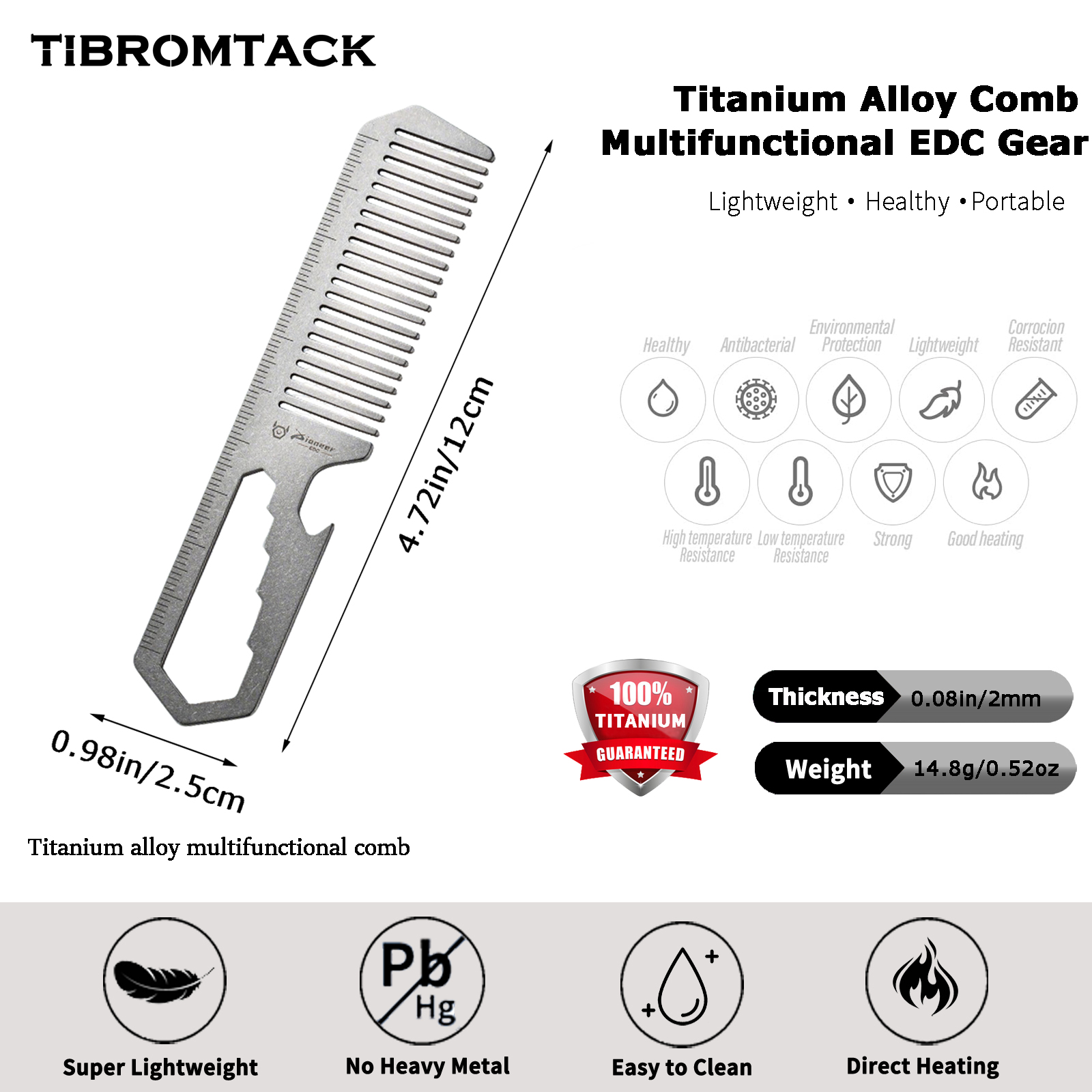 TIBROMTACK Titanium 4-in-1 EDC - Comb Pocket Titanium reseña y precio